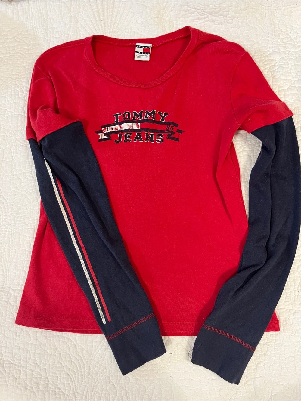 Vintage Tommy Hilfiger Red & Navy Layered-Look Long Sleeve Tee